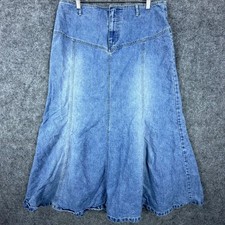 Vintage Faded Glory Maxi Skirt Women 14 Blue Denim 90s Cotton Modest Minimalist