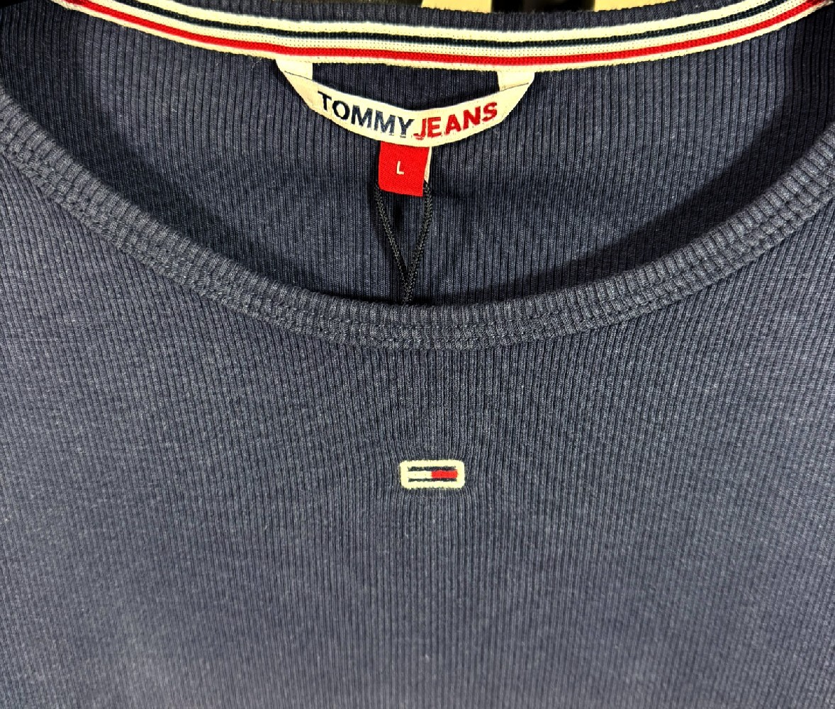 Tommy Jeans Womens Navy Blue Round Neck T Shirt BBY Essential Rib DW14876 Navy L image 2