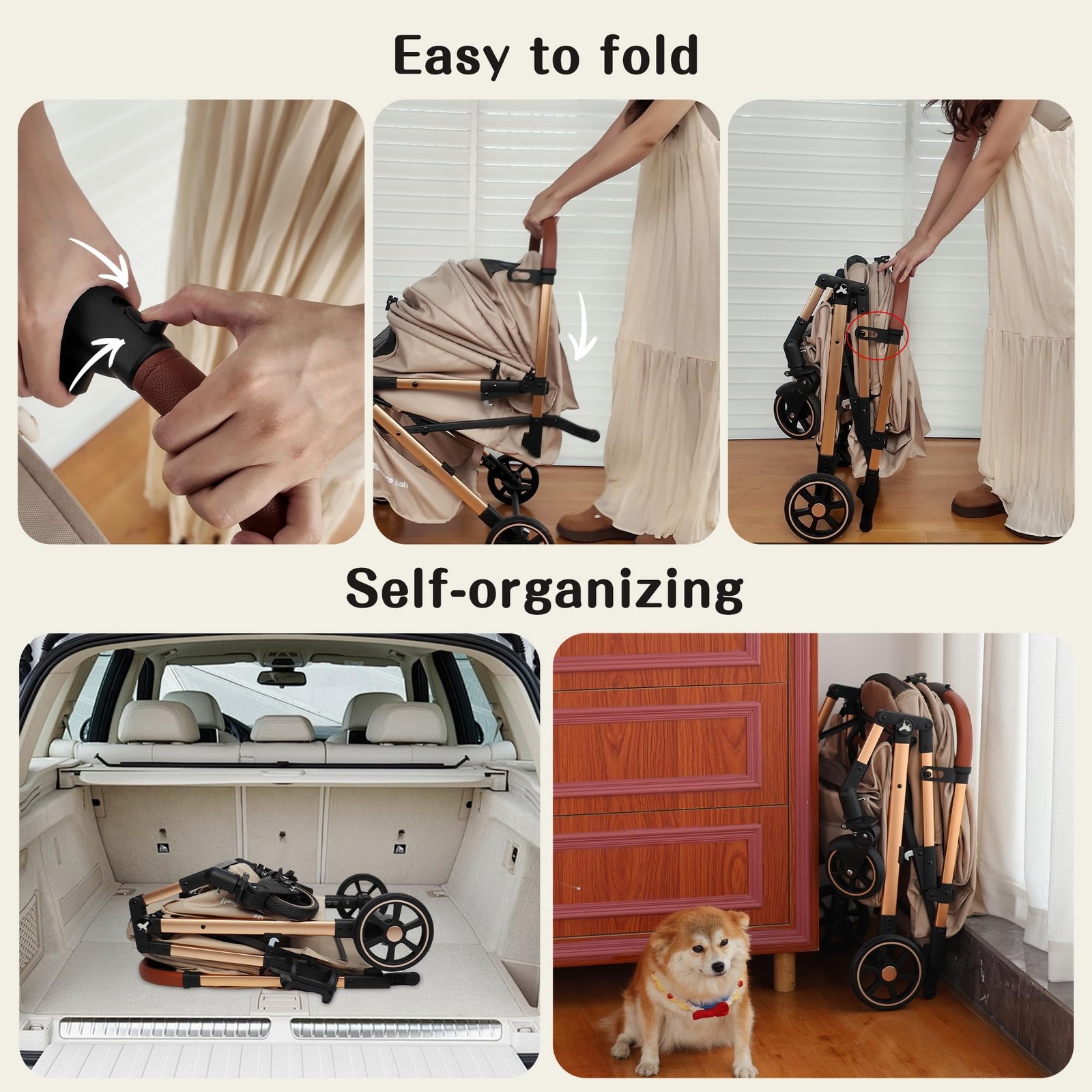 Pet Stroller with One-Click Folding & Storage Basket, for Small and Medium Do...
