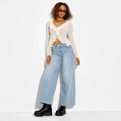 NWT Women's Wild Fable Size 4 Mid-Rise Ultra-Wide Leg Denim Jeans