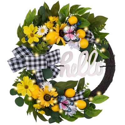 Valery Madelyn 24'  Collapsible Pre-lit Spring Summer Lemon Wreath for Front ...