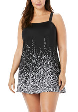 NWT Swimsuits For All 1 Piece Swim Dress Black White Dot Swimdress Plus Size 18