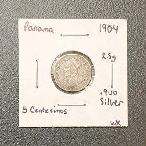 Panama 1904 5 Centesimos Silver Coin 0.900 Fineness República de Panamá