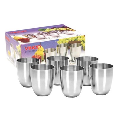 2 X 6glasses Vinod Stainless Steel Vento Glass   Six Glasses in one Box (300 ml)