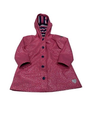 Hatley Girl Hooded Rain Coat Lined Pink Hearts Size 5