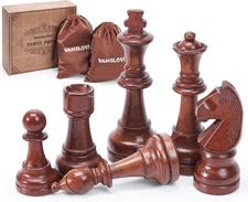 Wooden Chess Pieces Large 4.5'' King Set of 32 Luxury Staunton Wood Chessmen for