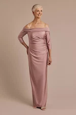 OLEG CASSINI maxi dress off the shoulder ruched pink quartz formal party 6