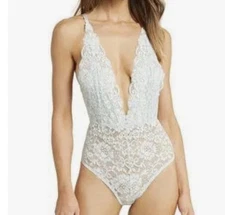 Free People Lace Bodysuit Top Women’s Small Ivory Stretch Bride Sexy