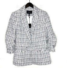 BCBG MaxAzariaTweed One Button Tweed Blazer In White, Purple, Black Size 6 NWT