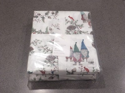 New Pottery Barn FOREST GNOME Organic Cotton Percale Queen Sheet Set Christmas