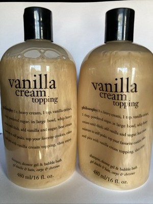 NEW 32 OZ Philosophy VANILLA CREAM TOPPING Shampoo Shower Bath Gel 16 OZ X 2
