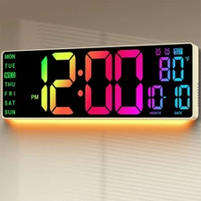 16.5" Large Digital Wall Clock: 11 RGB Colors Wall Mount Decor Clock for Livi...