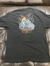 Woody's Hawaii Motorcycle Black Short Sleeve T Shirt Sz L Ride It Hard Pin Up