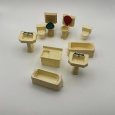 Vintage Dollhouse Furniture, 8 Piece Lot, Beige, Bathroom Set
