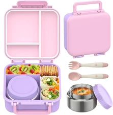 Bento Lunch Box for Kids with 9Oz Thermo, Leak-Proof Containers with 3 Compartme