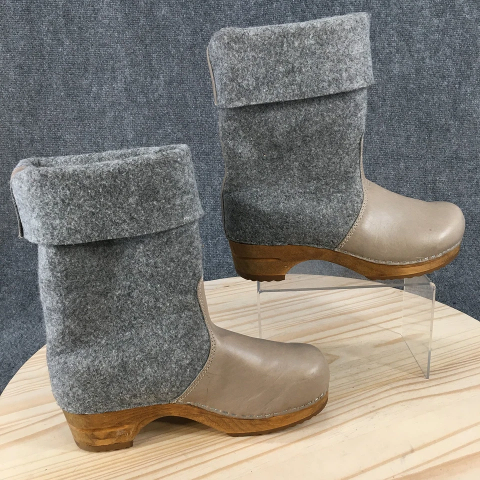 Botas Sanita Mujer 39 Fele Fieltro Madera Zueco Gris Tirar Informal Media Pantorrilla Bloque Foto 2 de 4