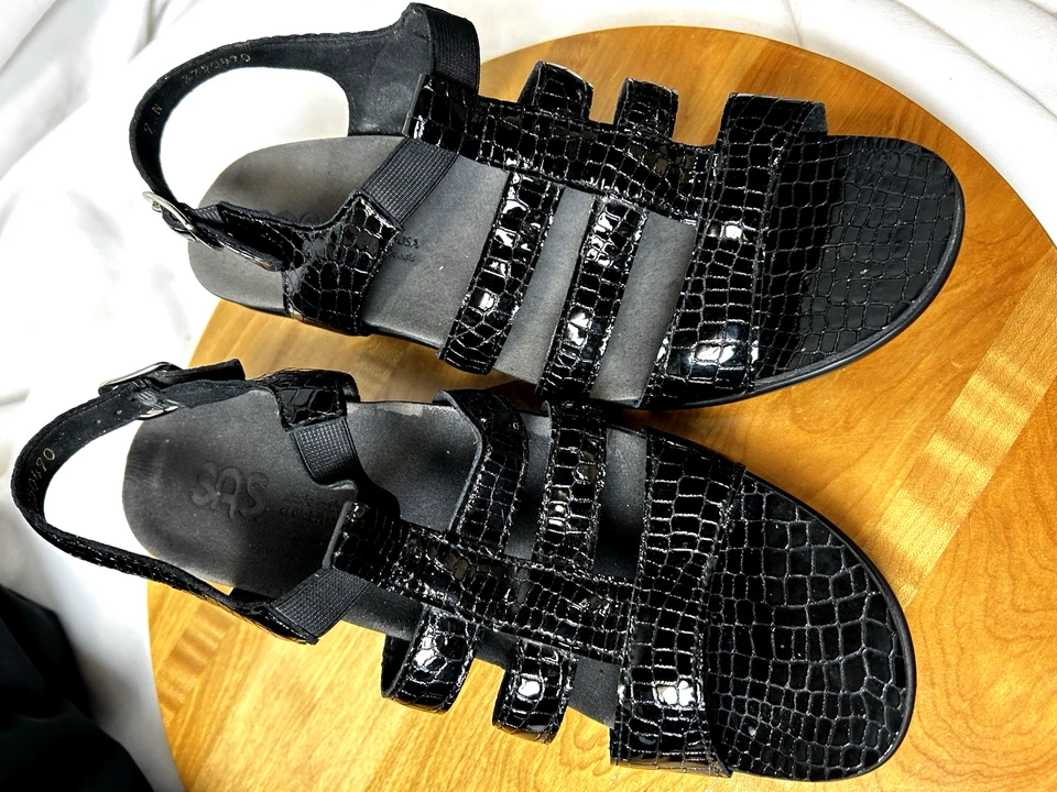 SAS Comfort Womens Allegro Slingback Sandals Black Crocodile Buckle 9N USA Made - Image 4 of 4
