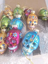12 Day of The Dead Glass Ornaments-Dia De Los Muertos Sugar Skull Ornaments NOB