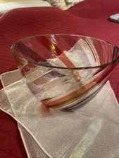 Vintage Bohemia Crystal Bowl Multi Colored Stripe, Czechoslovakia 8” Diameter
