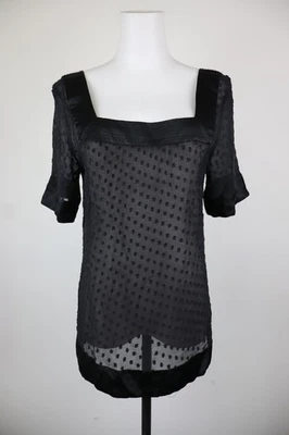 GUESS Damen T-Shirt Kurzarm Vintage Casual Schwarz Pailletten Baumwolle Seide L - Bild 1 von 4
