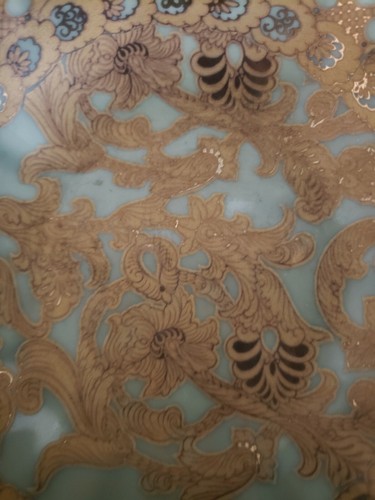Celadon Green Arabesque Chinese Porcelain Detailed Gold Guild Trinket Dish Plate - Picture 9 of 9
