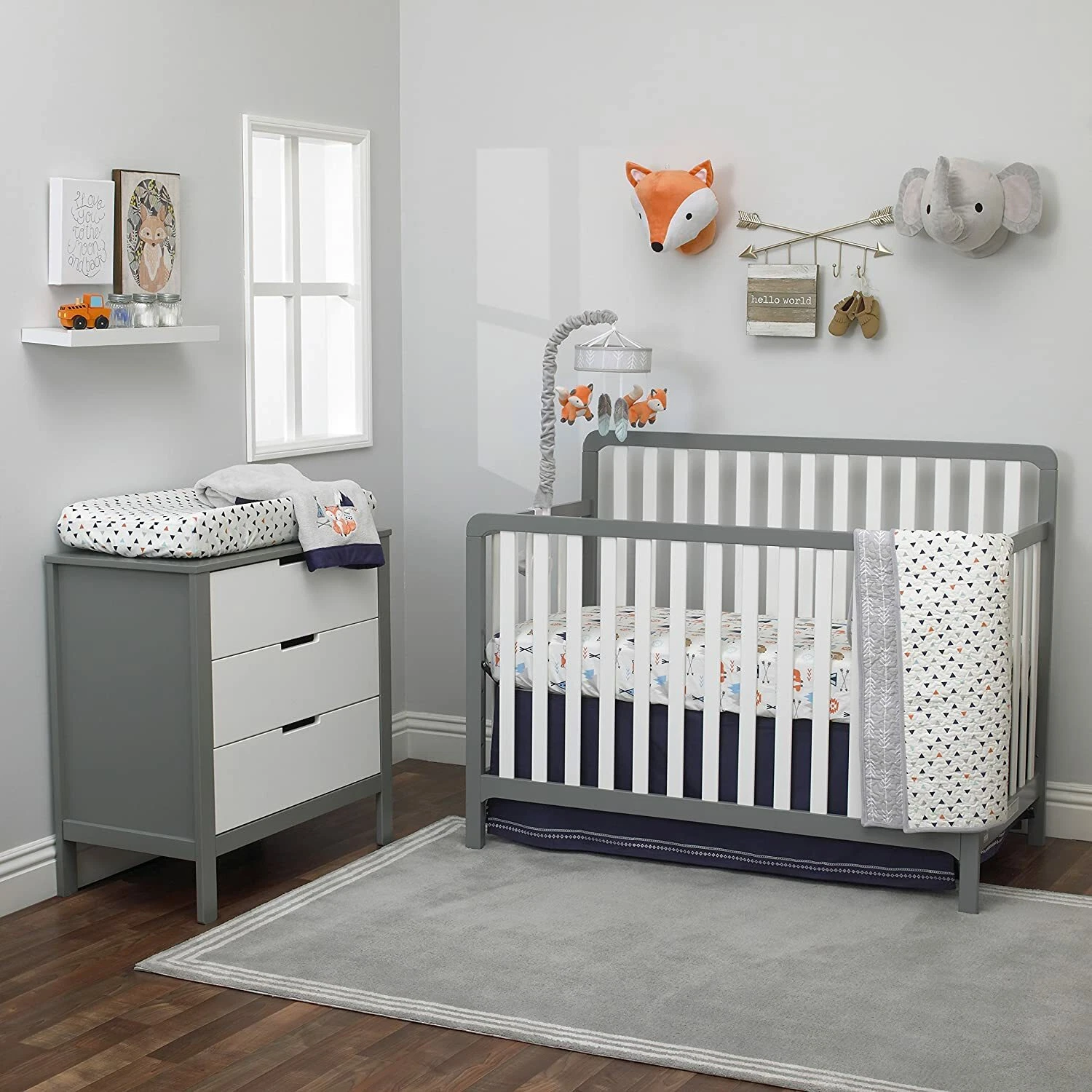 Aztec: Mix & Match 4pc. Crib Bedding Set- Grey/White by NoJo
