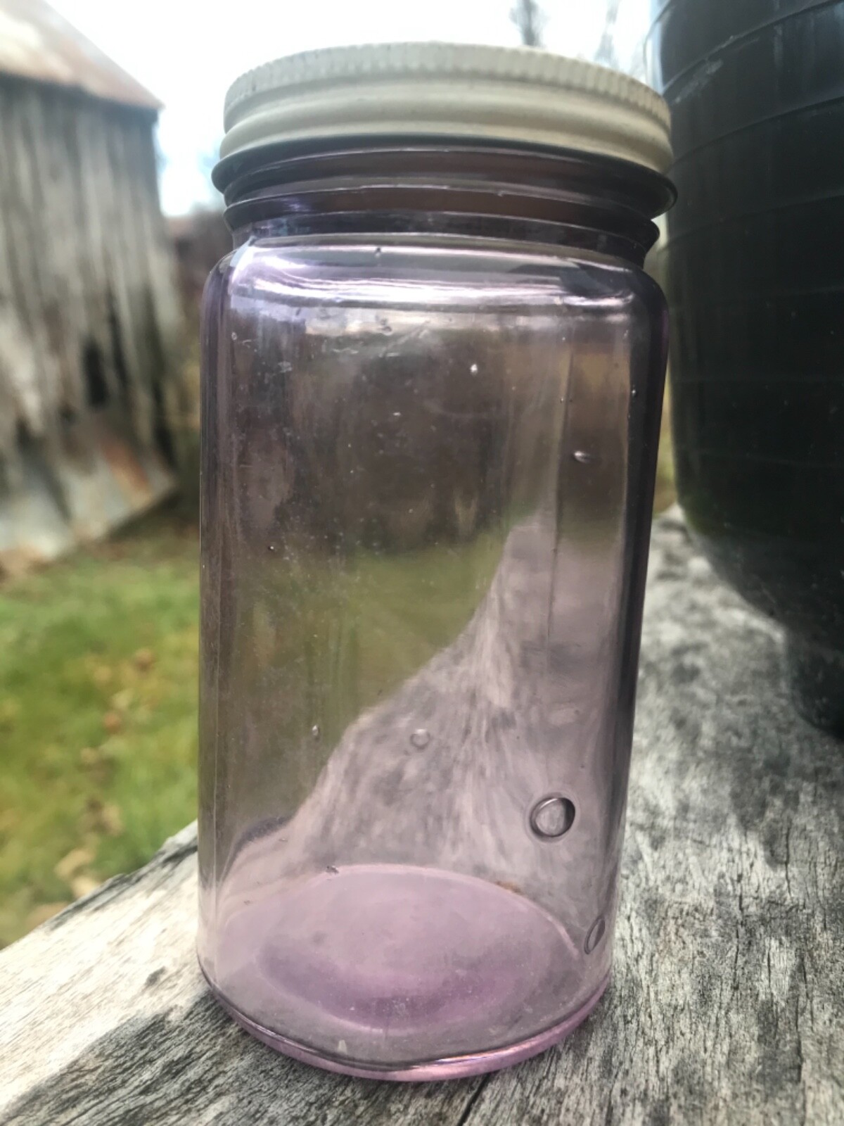 RARE BEAUTIFUL AMETHYST SCA TINY GEM FRUIT JAR with BUBBLES AND WAVES
