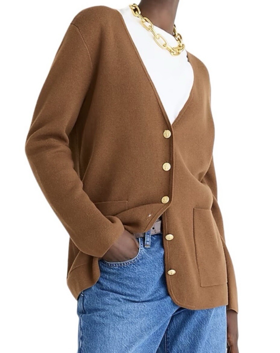Giselle V-neck Blazer Sweater Women's Size L Heather Walnut