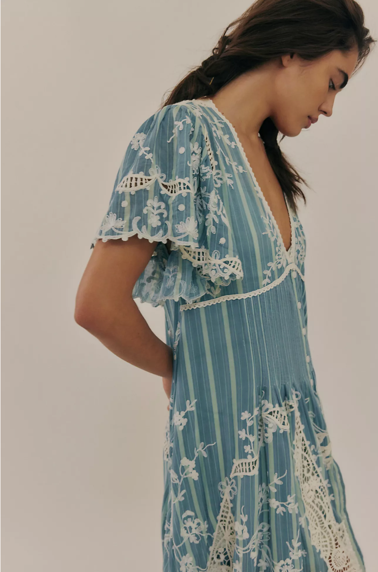 knee length dresses for ladies Blue Bonnet Floral Maxi Dress with Bow Detail and Adjustable Straps