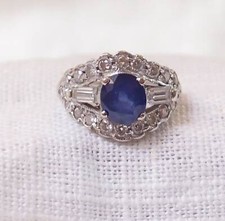 2 CT Blue Oval Cut CZ Women's Antique Style Art Deco Wedding Ring In 925 Silver