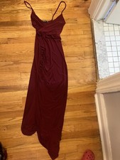 nastygal Maroon maxi dress ruched peep leg cut out US 4 UK 8 Sexy Party Bodycon
