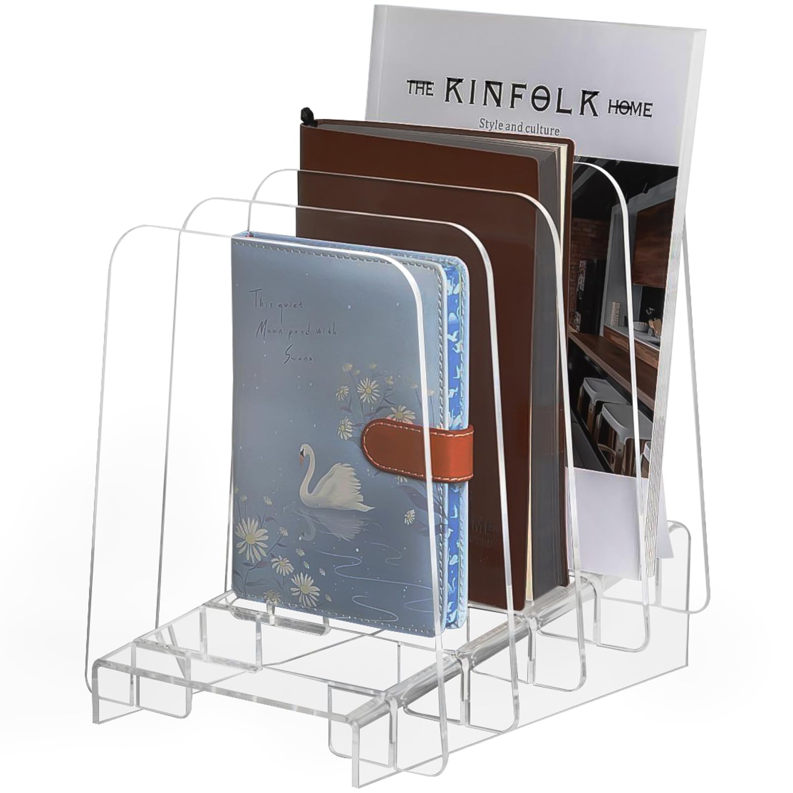 Clear Acrylic Incline File Organizer File Rack 4 Sections Desk File Folder Bo...-image