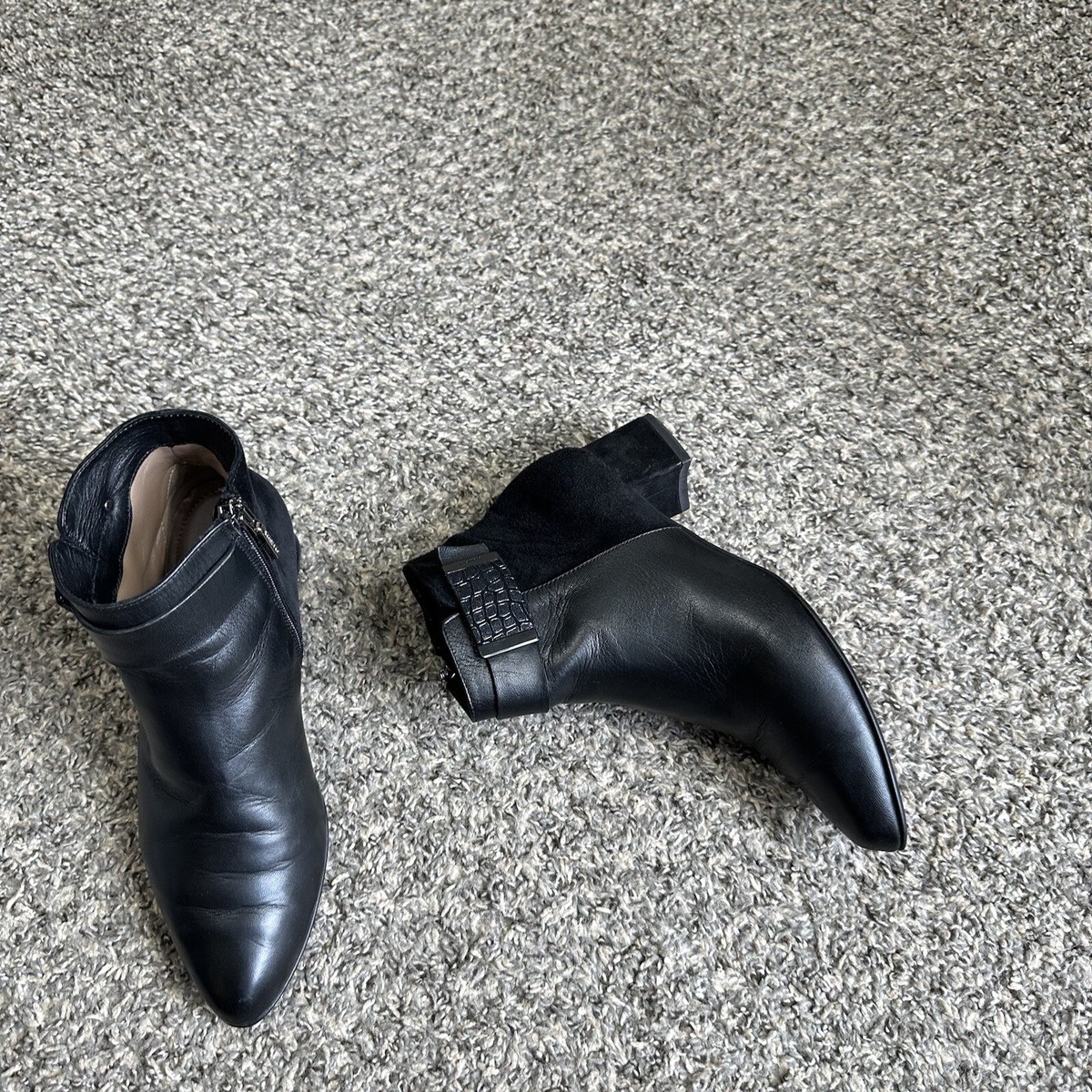 Beautifeel Ankle Boots Suede Black Leather Low Block Heel Classy Zip 36 US 