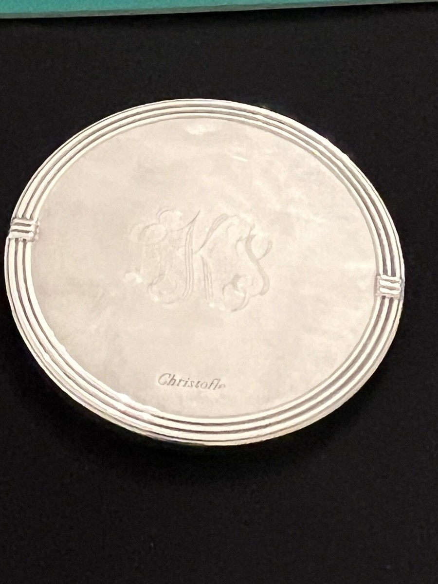 Vintage Christofle France Silverplate Monogram Purse Mirror With