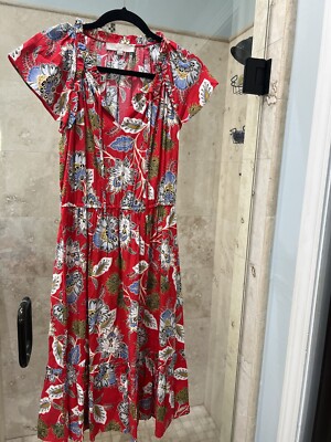 loft red floral dress Ann Taylor Loft Womens Red Primavera Floral Long Sleeve Buttoned Mini Dress 2