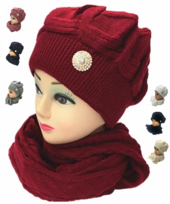 Winter Ski Beret Brooch Hat Crochet Knitted Woven Long Scarf  display picture 1