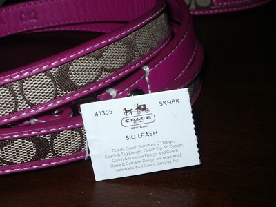 🐶NEW COACH DOG COLLAR LEASH 🐶SET 🐶 KHAKI SIGNATURE PINK LEATHER