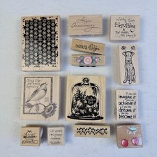 Mixed Lot of 13 Rubber Stamps Snowflakes Cat Cherries Terrarium St Patrick's Dog