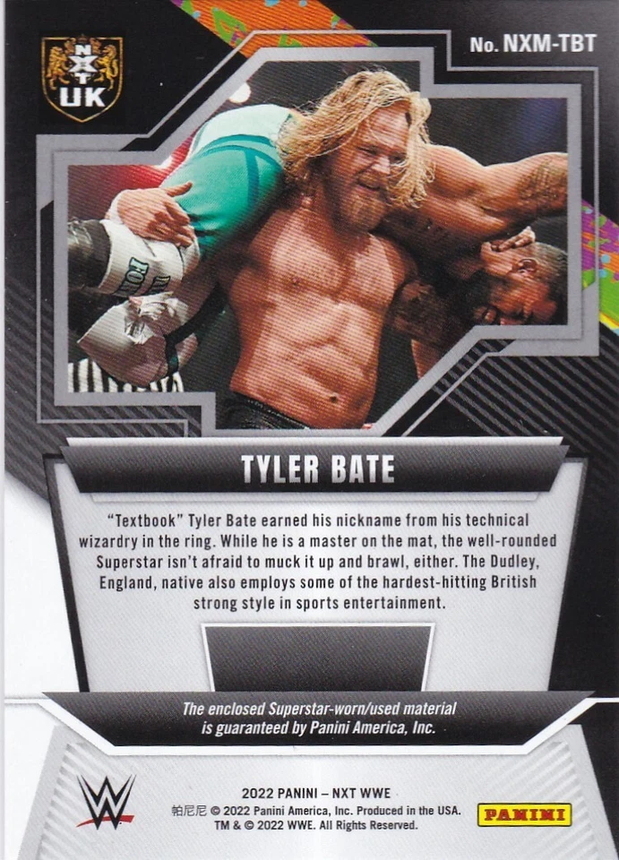 2022 Panini NXT 2.0 WWE Memorabilia Green TYLER BATE  Event Worn Relic SP UK - Image 2 of 2