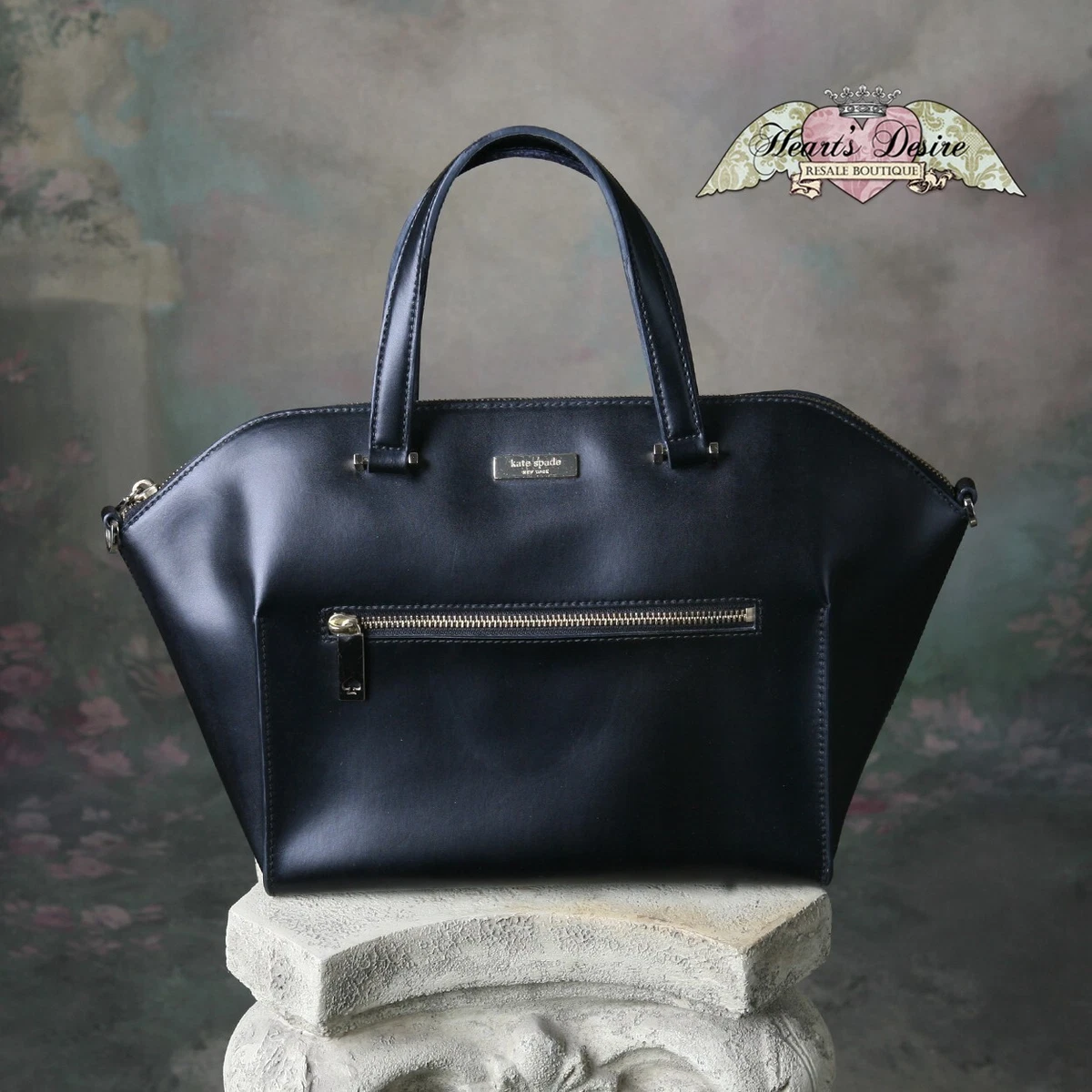 Kate Spade Black Smooth Leather Savannah Parliament Structured Satchel Full Zip