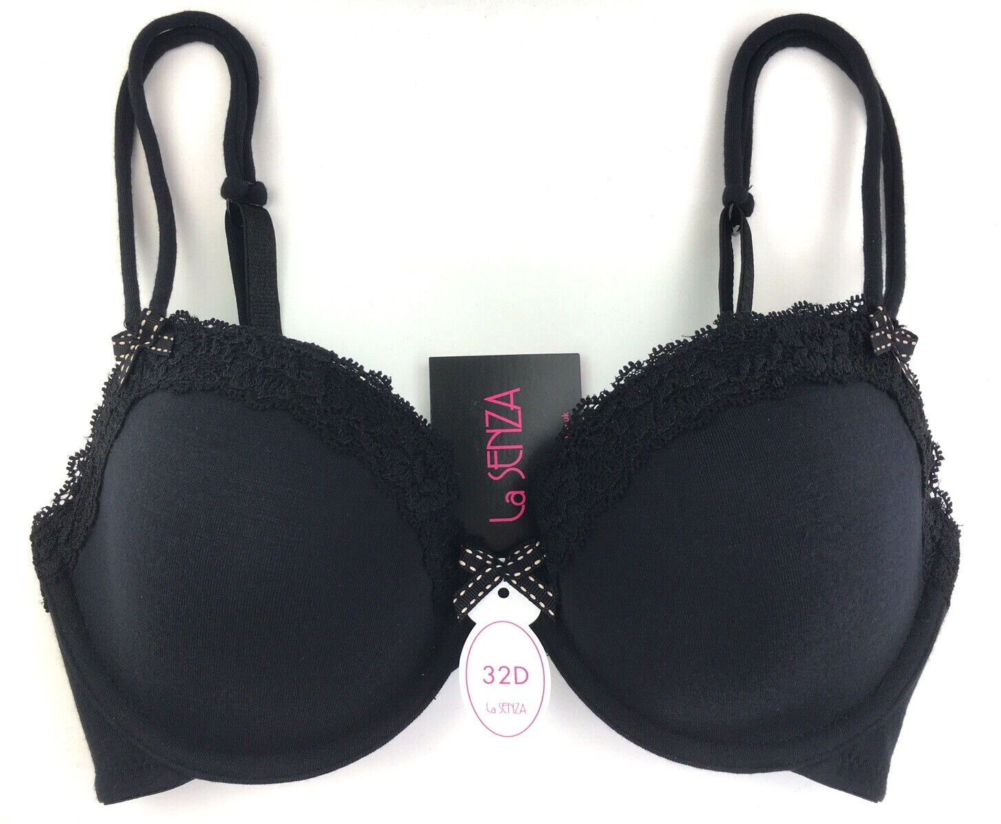 Vintage La Senza T-Shirt Bra 32D Ultra Soft Underwired Padded Black BNWT
