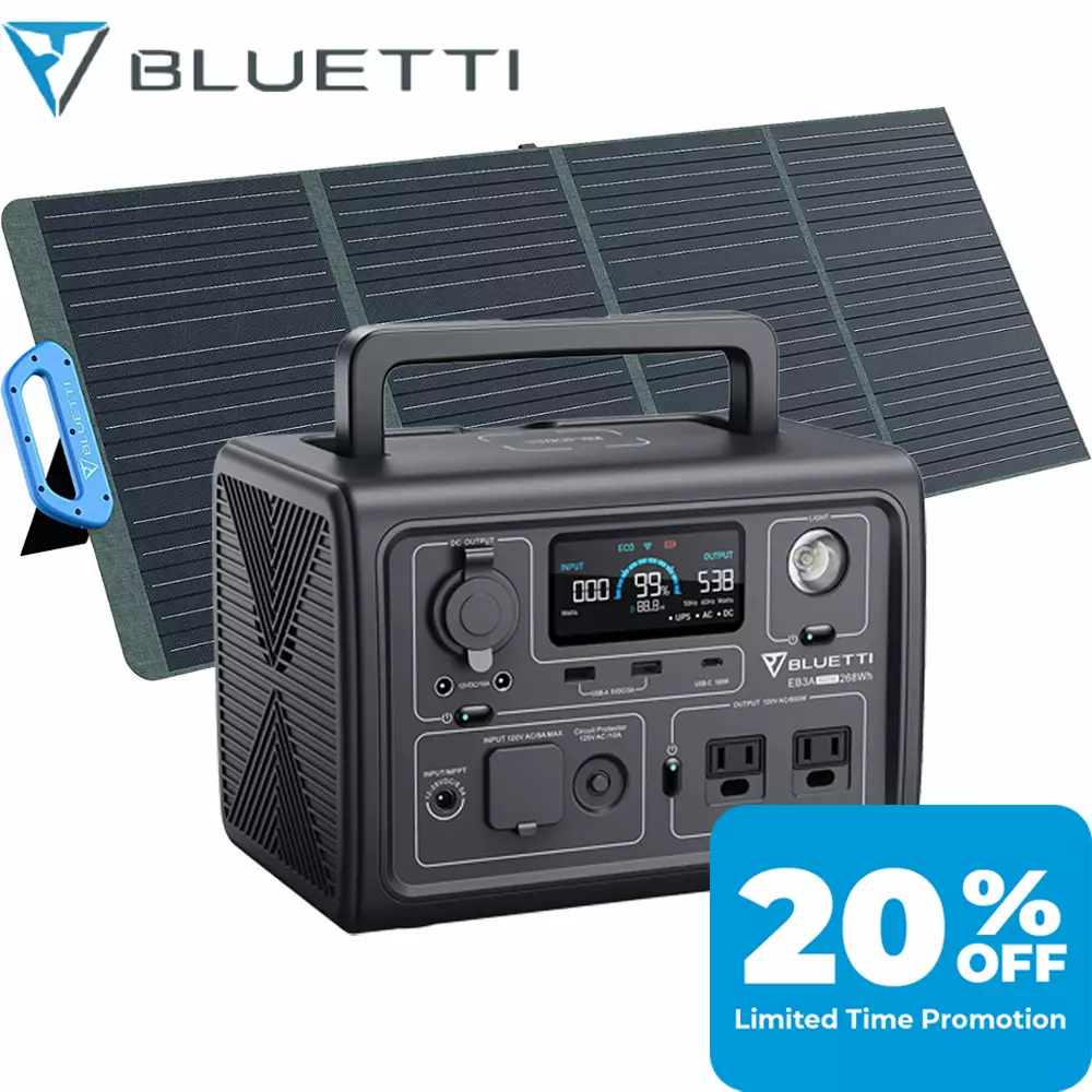 BLUETTI EB3A Portable Power Station 600W Generator 120W Solar Panel Campinp  RV