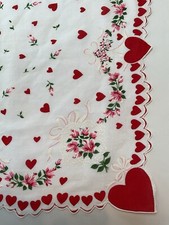 Vintage MCM Valentine Handkerchief Flower Bouquets Ribbons Hearts Love Romantic 