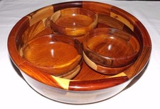 Large 13 1/2" Wooden SALAD BOWL with 6 Matching Individual Bowls