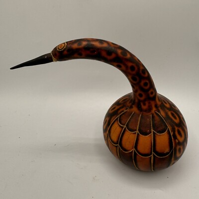 Vintage Gourd Bird Unique Hand Made Painted Carved Folk Art Made In Peru 5 