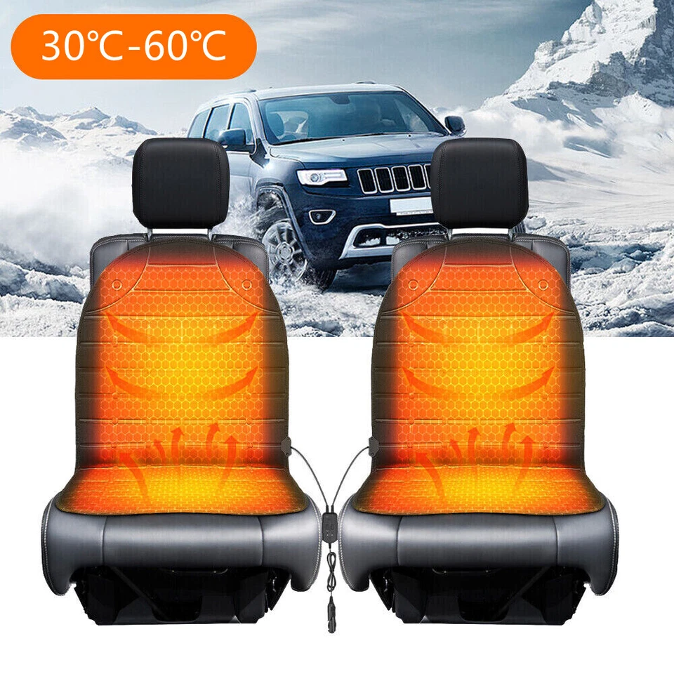 2X Adjustable Heated Car Seat Cover Cushion Universal Fast Heating Warmer Winter - Image 2 of 4