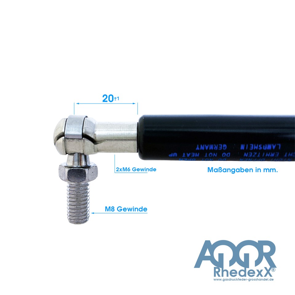 Gasdruckfeder Mit Winkelgelenk - 545mm Länge, 230mm Hub