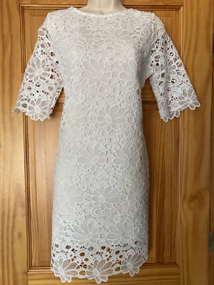 crochet dress ebay AUW size Small Lace Off-White Lined Crochet Dress