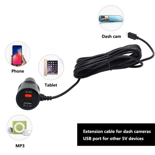 Cigarette Lighter Power Cable for Dash Camera with USB Charger and Switch Button - Picture 17 of 24