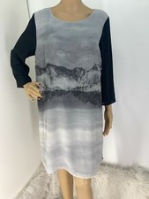 H & M BLACK & GRAY COLORBLOCK 3/4 SLEEVES SUMMER CASUAL SHIFT DRESS SIZE: 14
